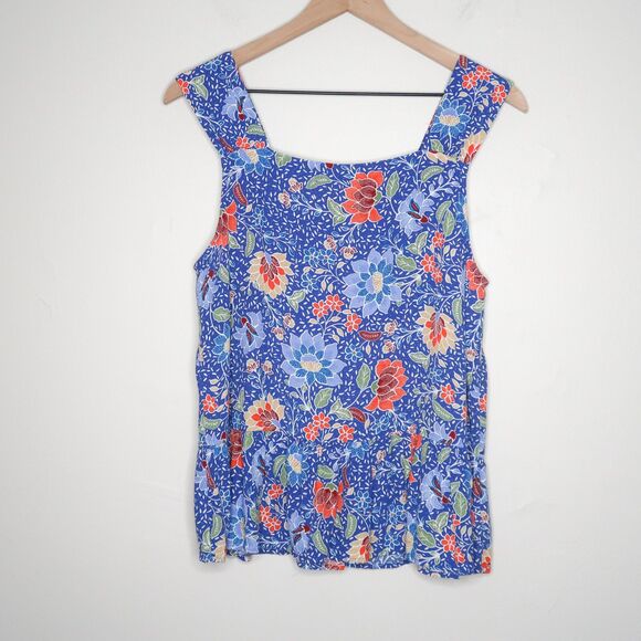 Loft Womens Tank Top Medium Blue Orange Floral Multicolor Feminine Spring Summer - Picture 2 of 7